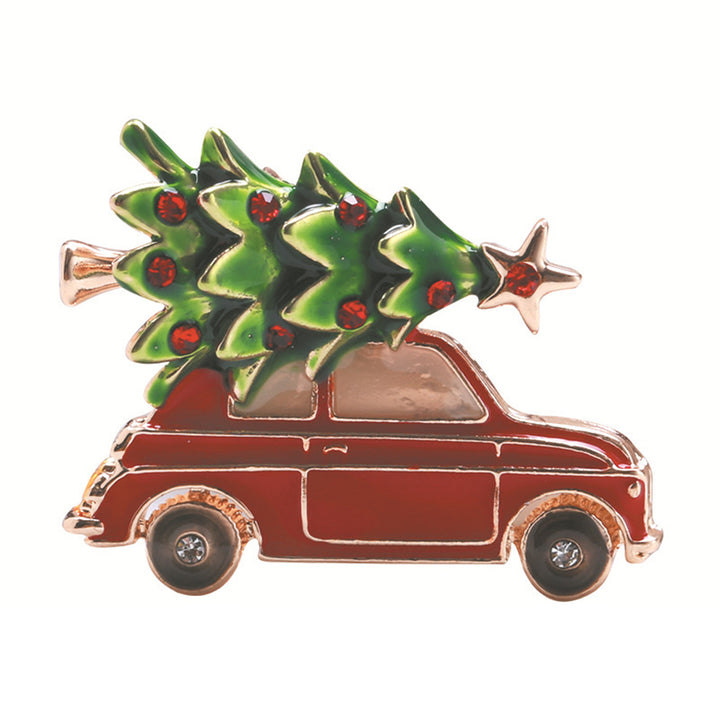 Creative Christmas Tree Car Shape Brooch Shining Rhinestones Inlaid Enamel Pin Vibrant Color Clothes Hat Shawl Badge Image 4