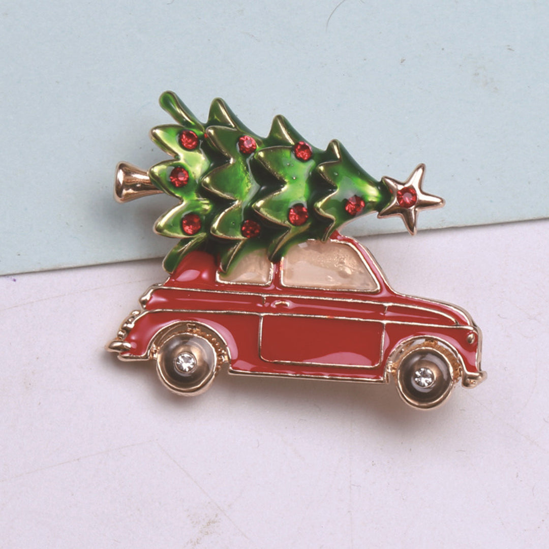 Creative Christmas Tree Car Shape Brooch Shining Rhinestones Inlaid Enamel Pin Vibrant Color Clothes Hat Shawl Badge Image 7