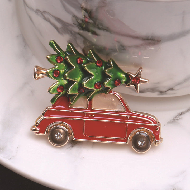 Creative Christmas Tree Car Shape Brooch Shining Rhinestones Inlaid Enamel Pin Vibrant Color Clothes Hat Shawl Badge Image 8