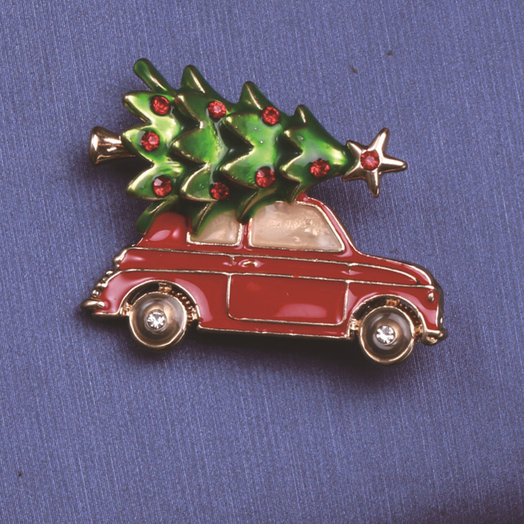 Creative Christmas Tree Car Shape Brooch Shining Rhinestones Inlaid Enamel Pin Vibrant Color Clothes Hat Shawl Badge Image 9