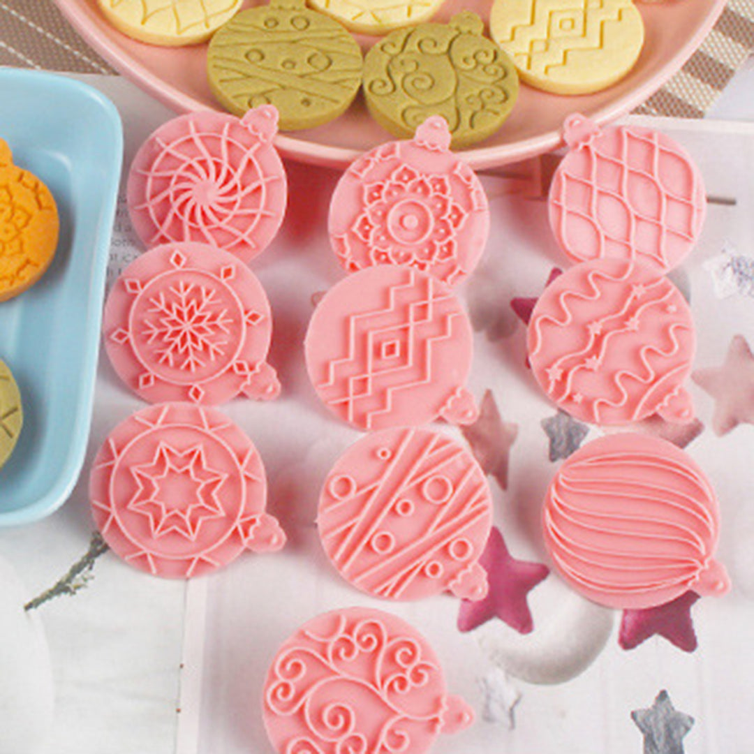 10Pcs/Set Christmas Ball Cookie Cutter Mold Food Grade PP Dishwasher Safe Press DIY 3D Fondant Cookie Maker Mould Image 4