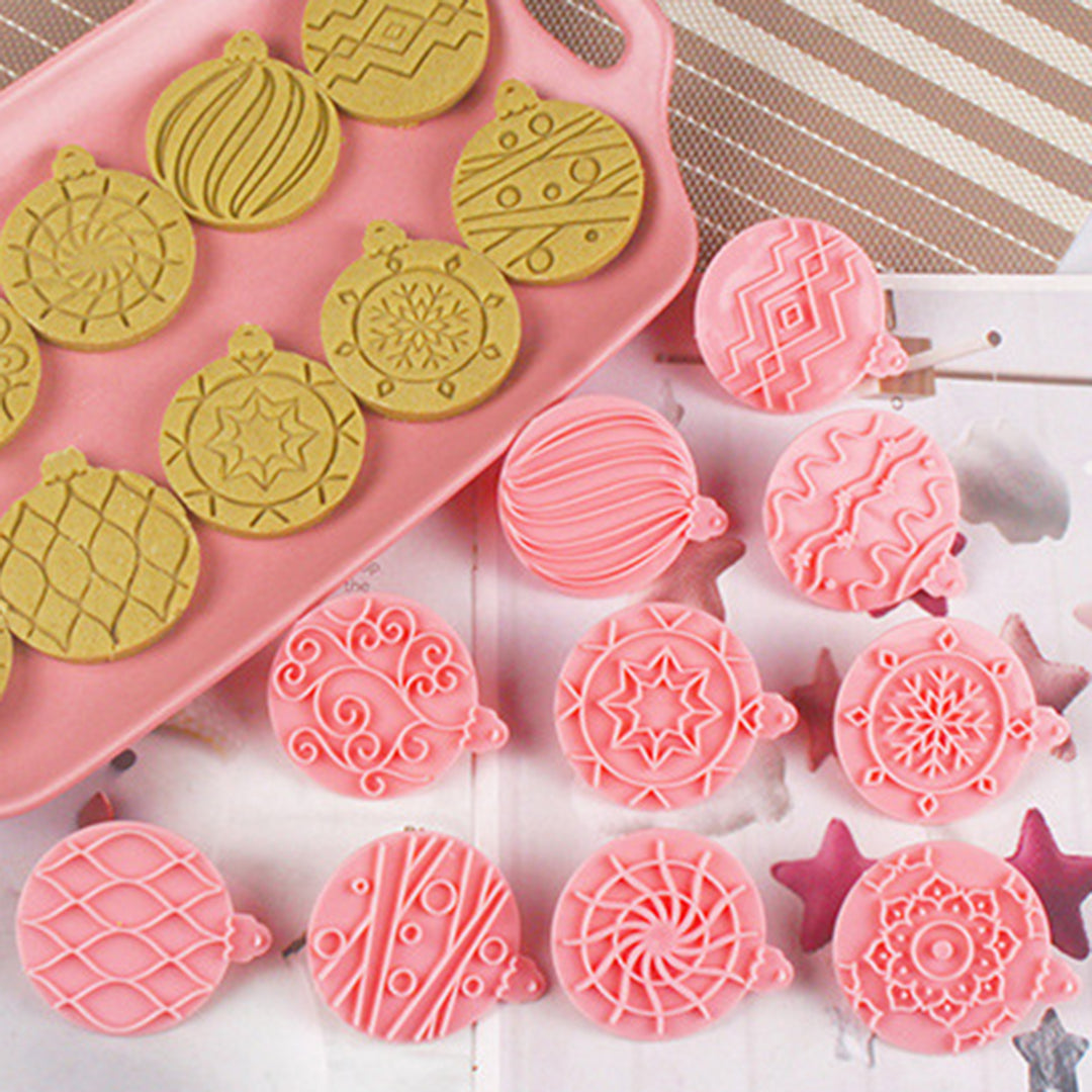 10Pcs/Set Christmas Ball Cookie Cutter Mold Food Grade PP Dishwasher Safe Press DIY 3D Fondant Cookie Maker Mould Image 4