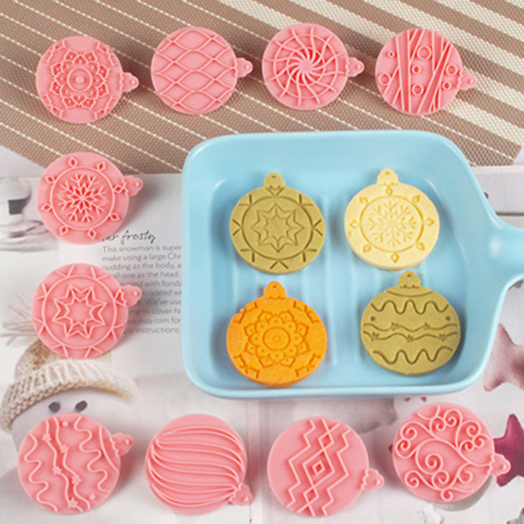 10Pcs/Set Christmas Ball Cookie Cutter Mold Food Grade PP Dishwasher Safe Press DIY 3D Fondant Cookie Maker Mould Image 12