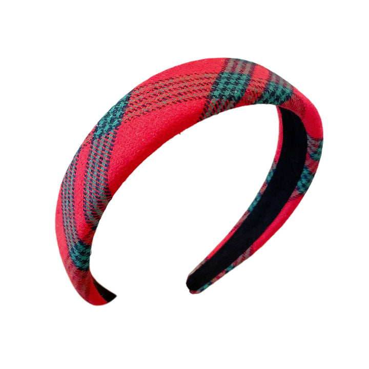 Red Plaid Padded Headband Faux Pearls Decor Wide Anti-slip Hair Hoop Women Christmas Festive Hair Accessories Image 2