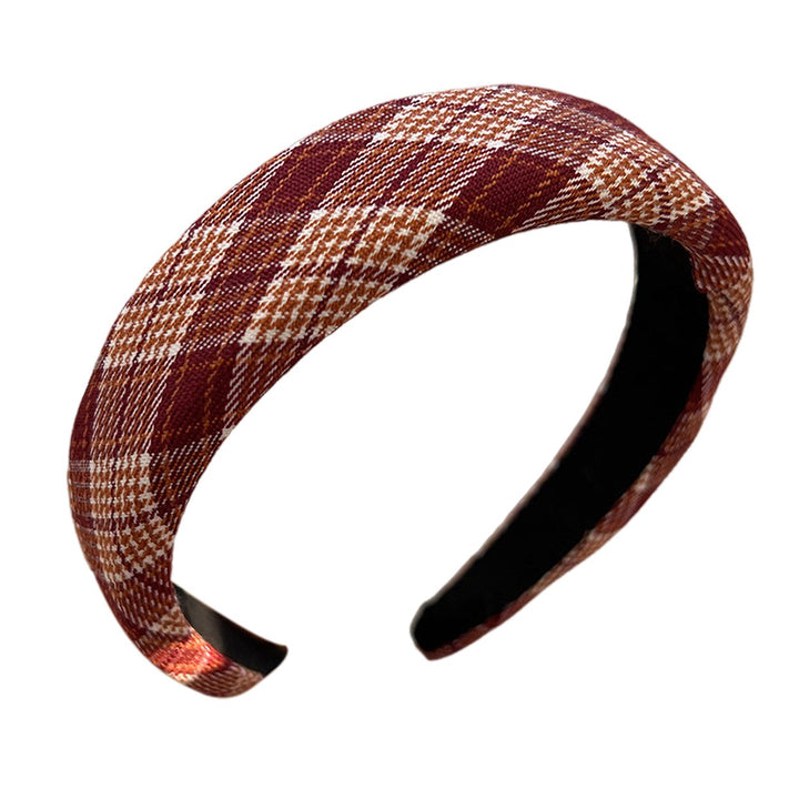 Red Plaid Padded Headband Faux Pearls Decor Wide Anti-slip Hair Hoop Women Christmas Festive Hair Accessories Image 1