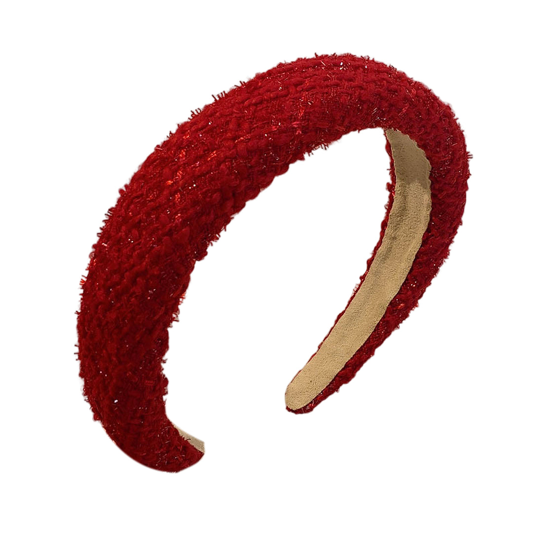 Red Plaid Padded Headband Faux Pearls Decor Wide Anti-slip Hair Hoop Women Christmas Festive Hair Accessories Image 4