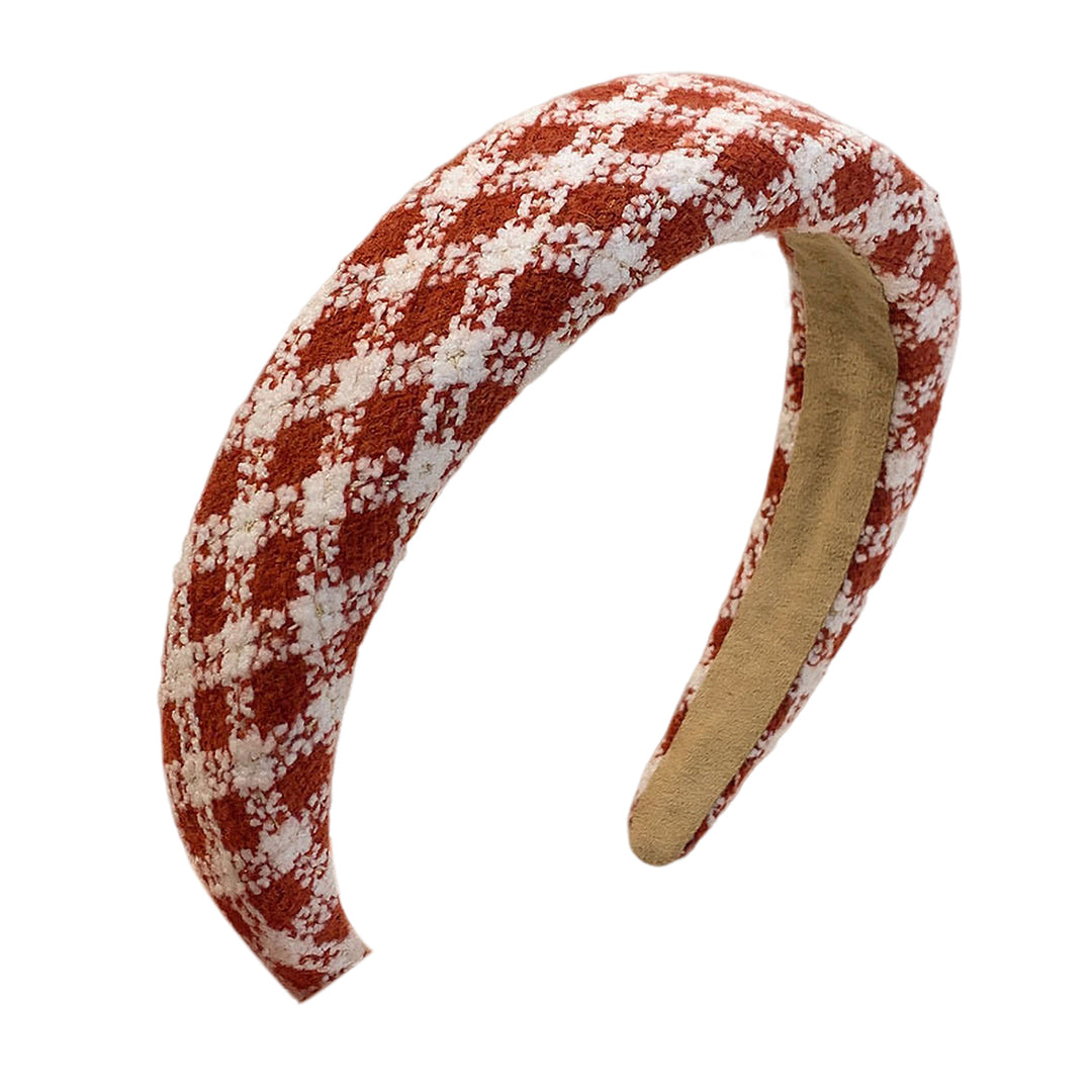 Red Plaid Padded Headband Faux Pearls Decor Wide Anti-slip Hair Hoop Women Christmas Festive Hair Accessories Image 7