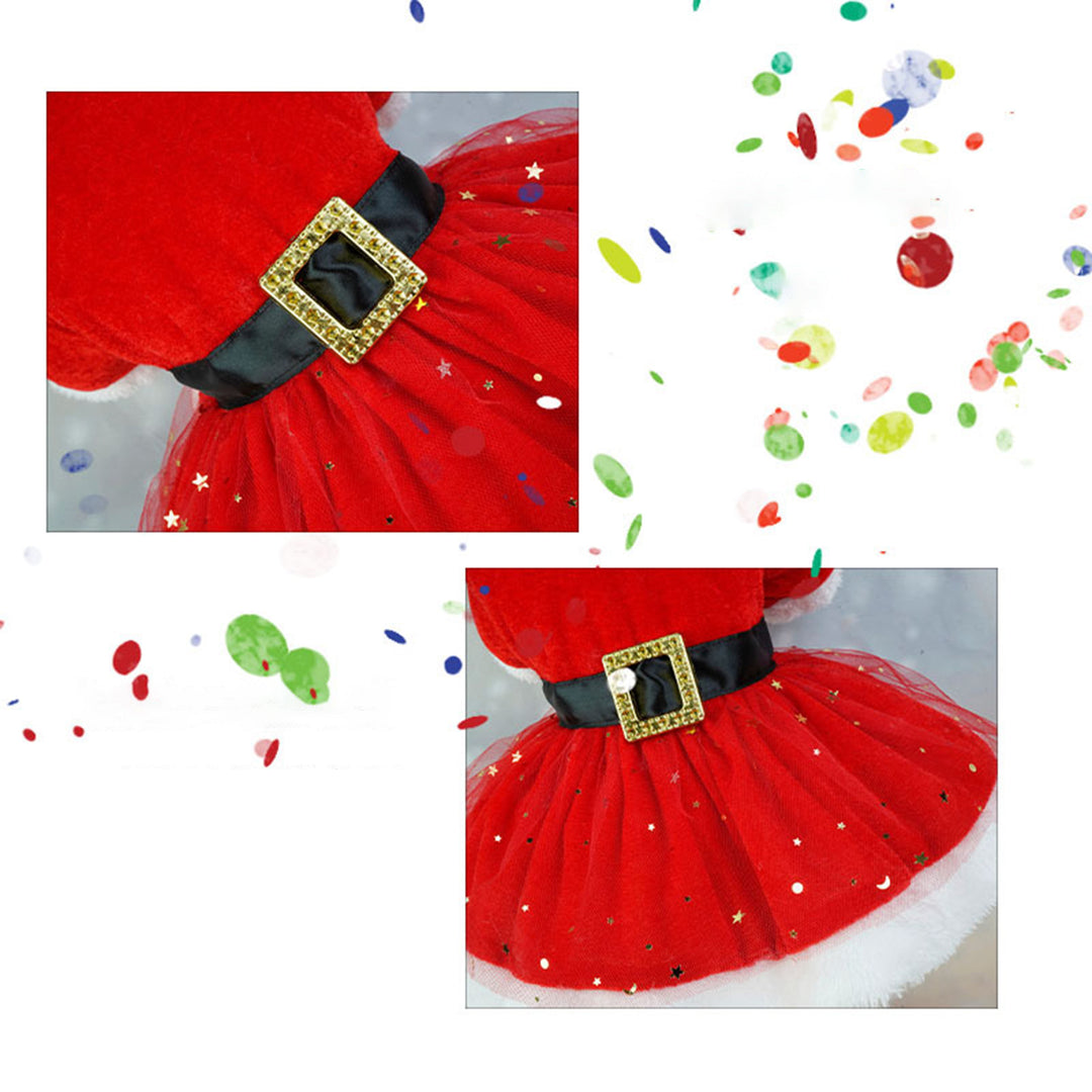 Pet Dress Christmas Pet Costume Shiny Mesh Glitter Santa Dress with Hairband Easy to Wear Clean for Festive Photos Image 8