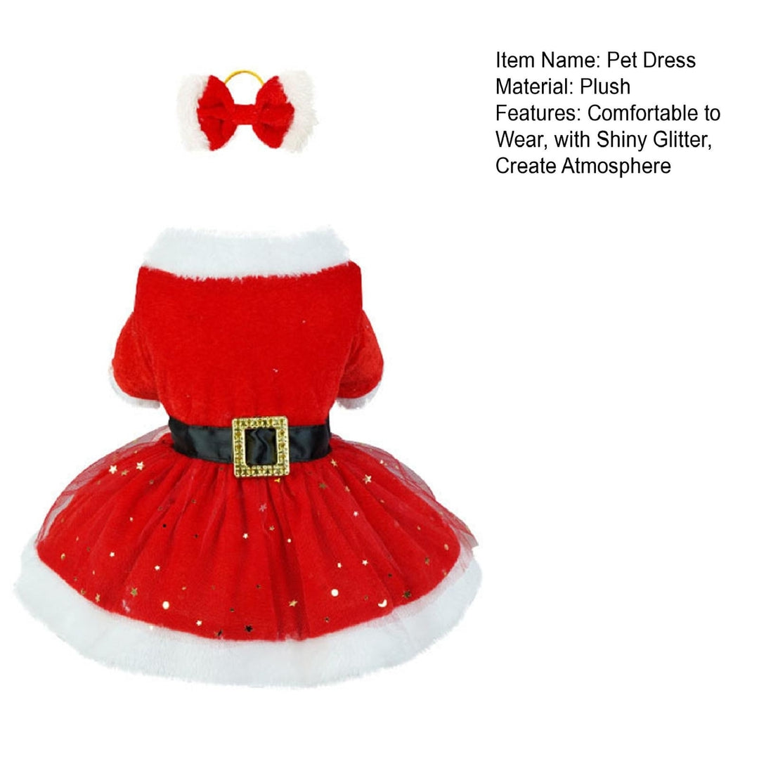 Pet Dress Christmas Pet Costume Shiny Mesh Glitter Santa Dress with Hairband Easy to Wear Clean for Festive Photos Image 10