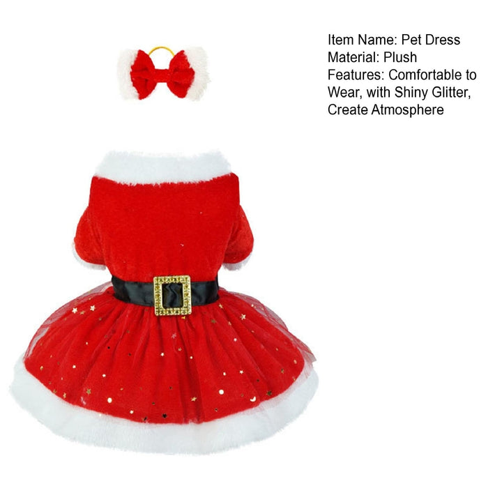 Pet Dress Christmas Pet Costume Shiny Mesh Glitter Santa Dress with Hairband Easy to Wear Clean for Festive Photos Image 10