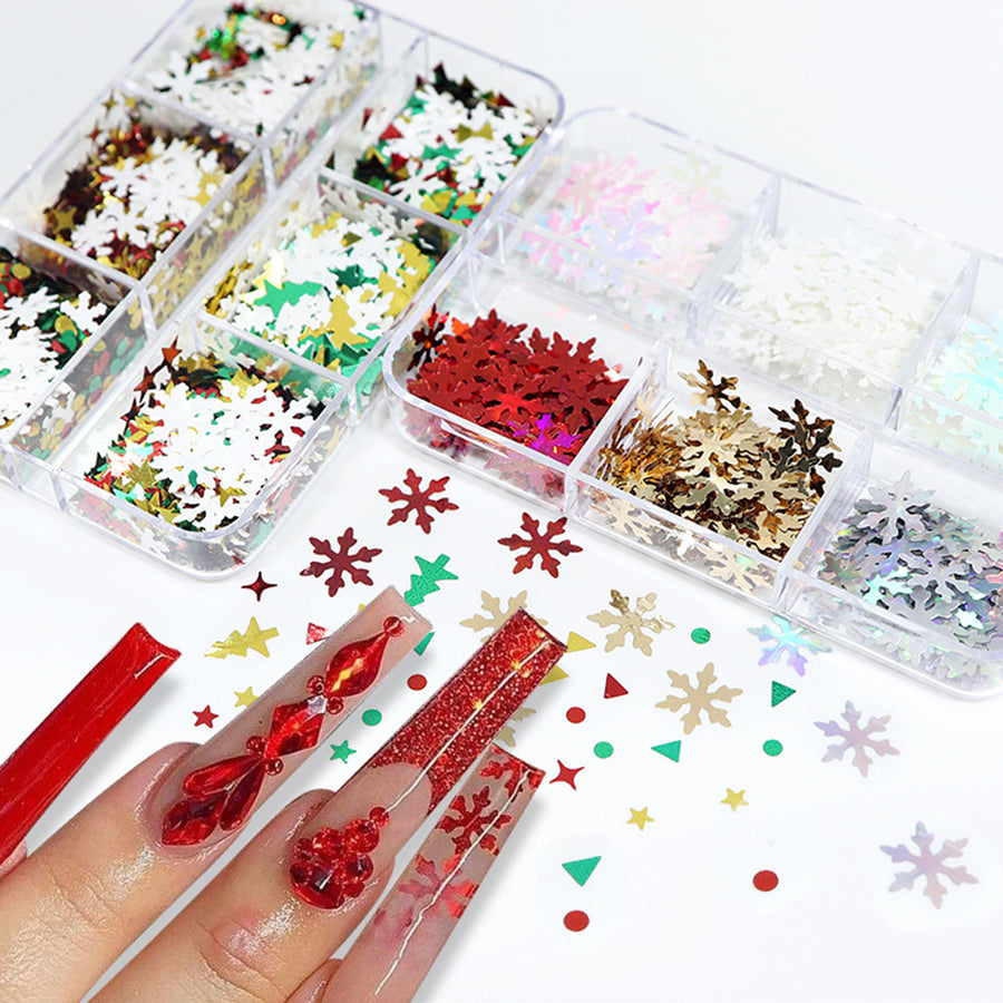 Sparkling Christmas Nail Sequins Six Grids Boxed Autumn Winter Nail Art Accessories for Phone Cases Clothes Image 1