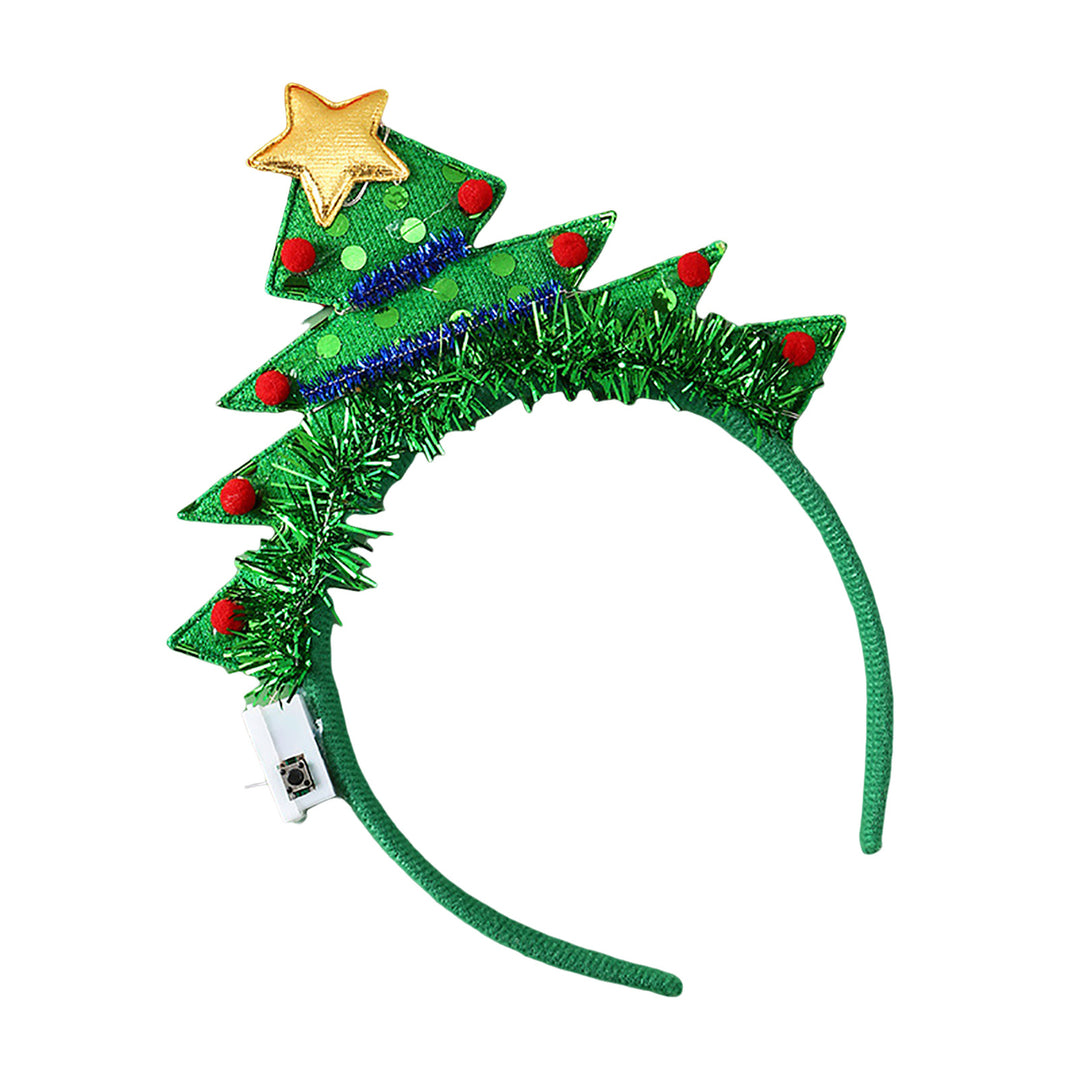 Christmas Headband Glowing Hair Band Xmas Tree Deer Horn Shape Headwear for Festive Party Decoration Image 3