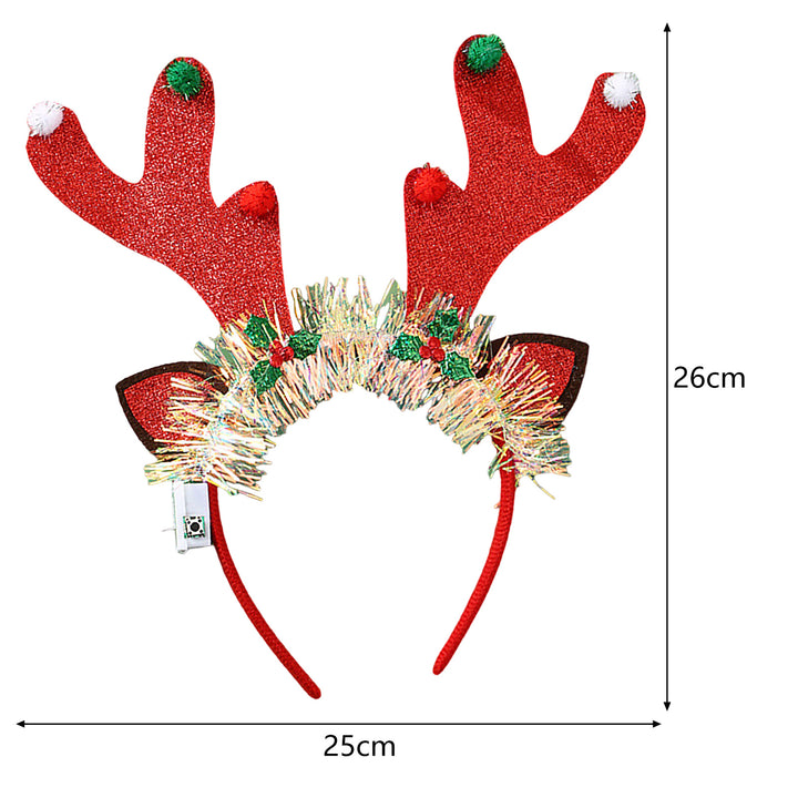 Christmas Headband Glowing Hair Band Xmas Tree Deer Horn Shape Headwear for Festive Party Decoration Image 9