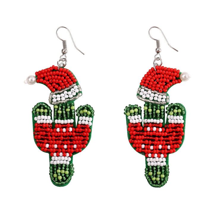 1 Pair Men Women Creative Christmas Dangle Earrings Hat Xmas Tree Bell Elk Cactus Shape Drop Earrings Handmade Beads Image 3