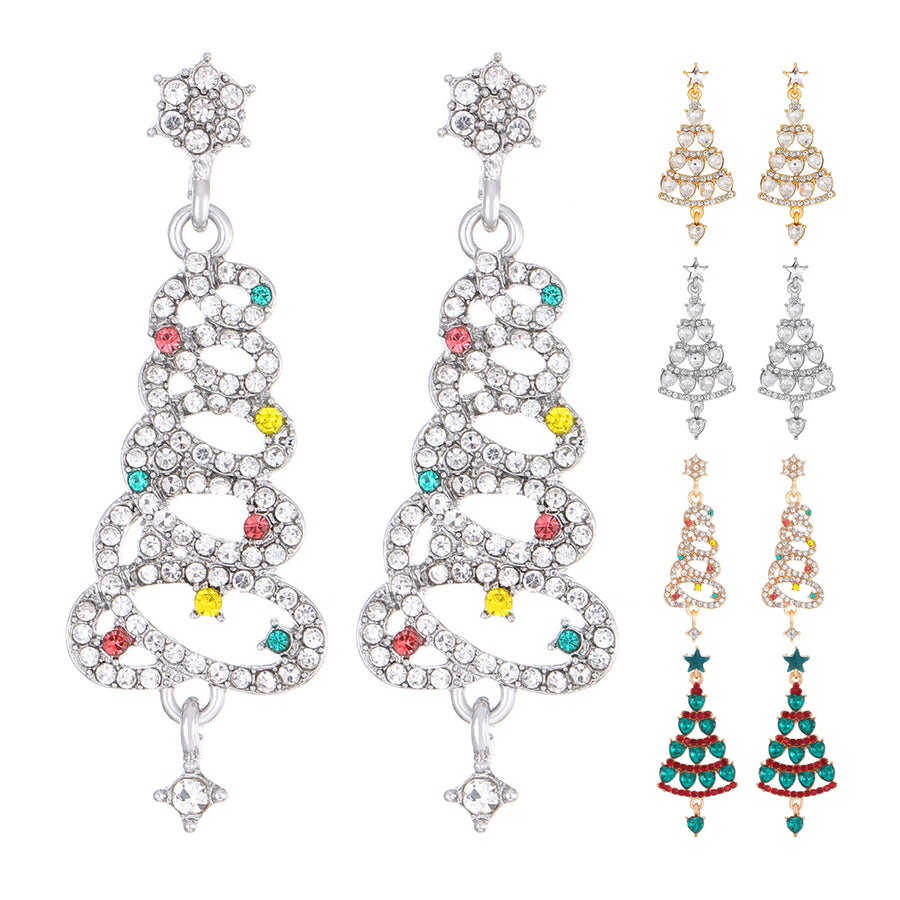 1 Pair Women Earrings Christmas Tree Shape Cubic Zirconia Decor Hollow Out Hanging Earrings Year Party Dangle Earrings Image 1