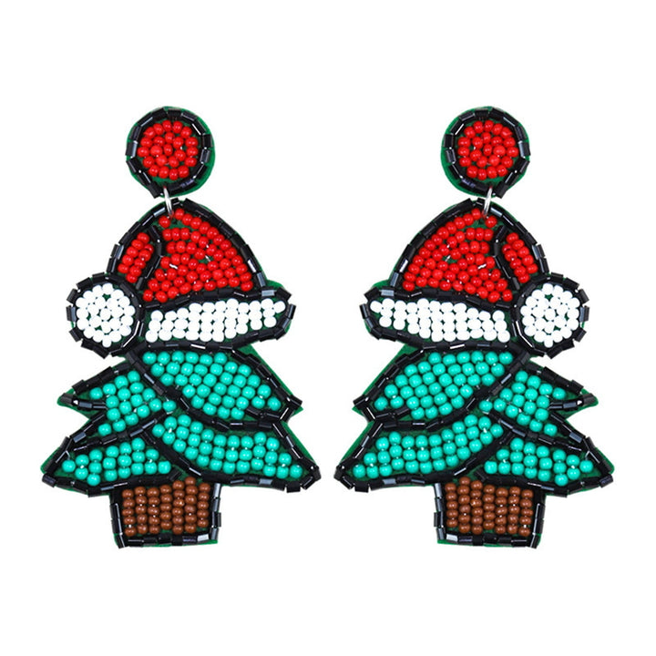 1 Pair Men Women Creative Christmas Dangle Earrings Hat Xmas Tree Bell Elk Cactus Shape Drop Earrings Handmade Beads Image 4