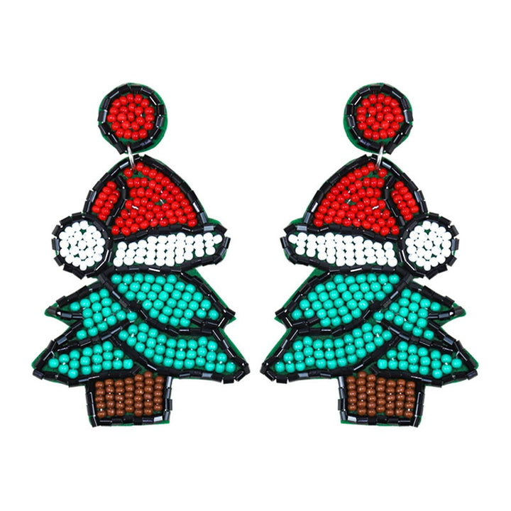 1 Pair Men Women Creative Christmas Dangle Earrings Hat Xmas Tree Bell Elk Cactus Shape Drop Earrings Handmade Beads Image 1