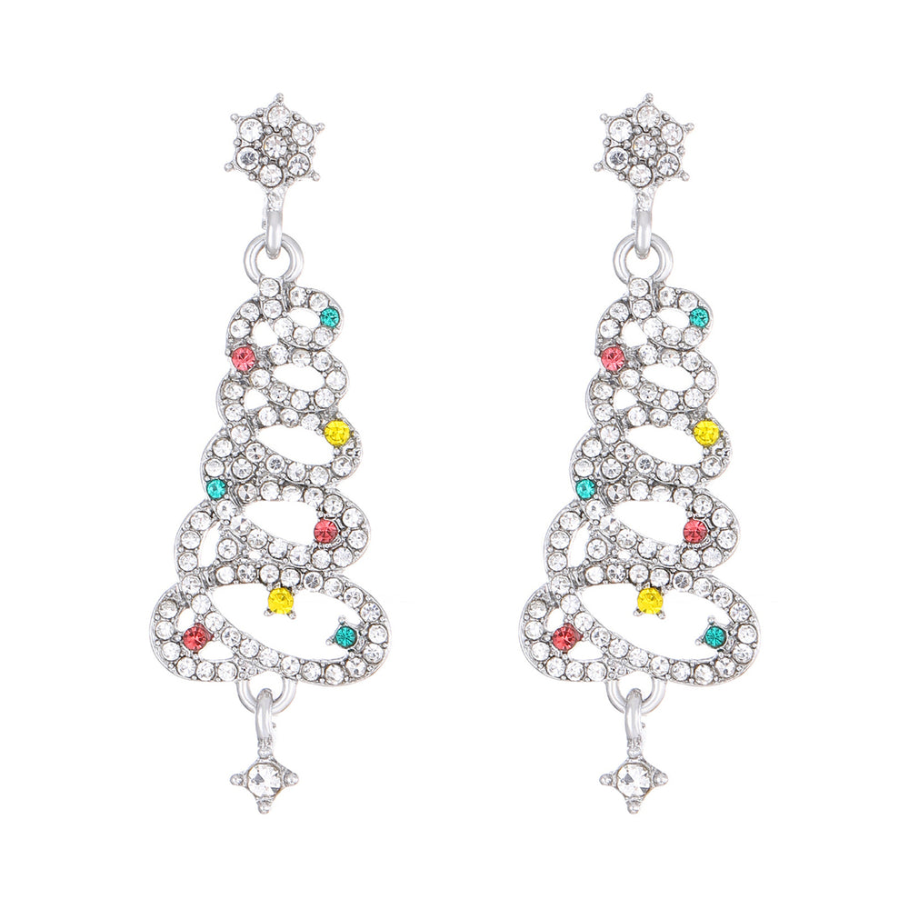 1 Pair Women Earrings Christmas Tree Shape Cubic Zirconia Decor Hollow Out Hanging Earrings Year Party Dangle Earrings Image 2