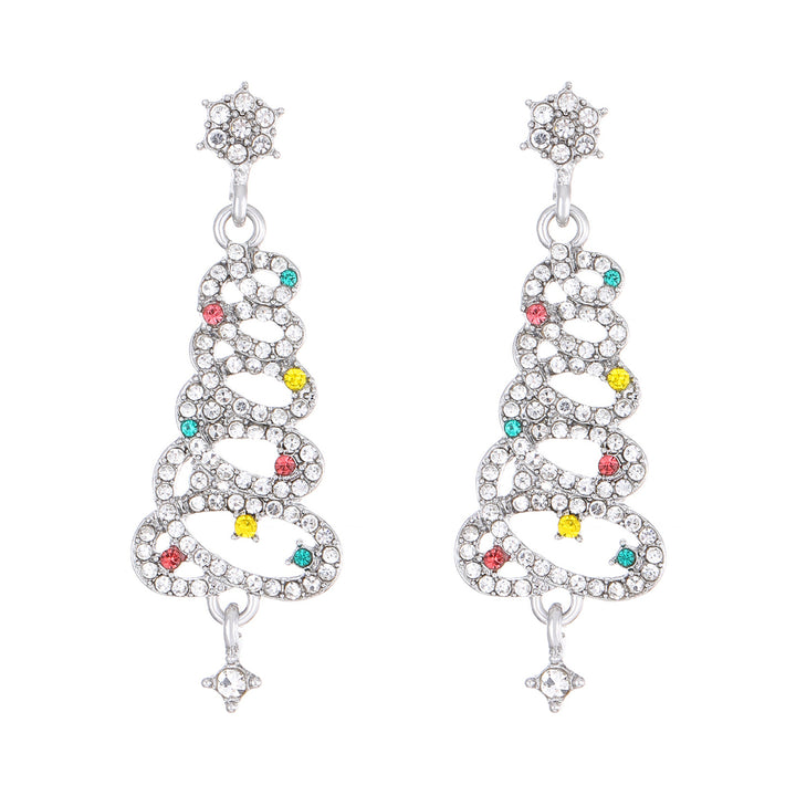 1 Pair Women Earrings Christmas Tree Shape Cubic Zirconia Decor Hollow Out Hanging Earrings Year Party Dangle Earrings Image 2