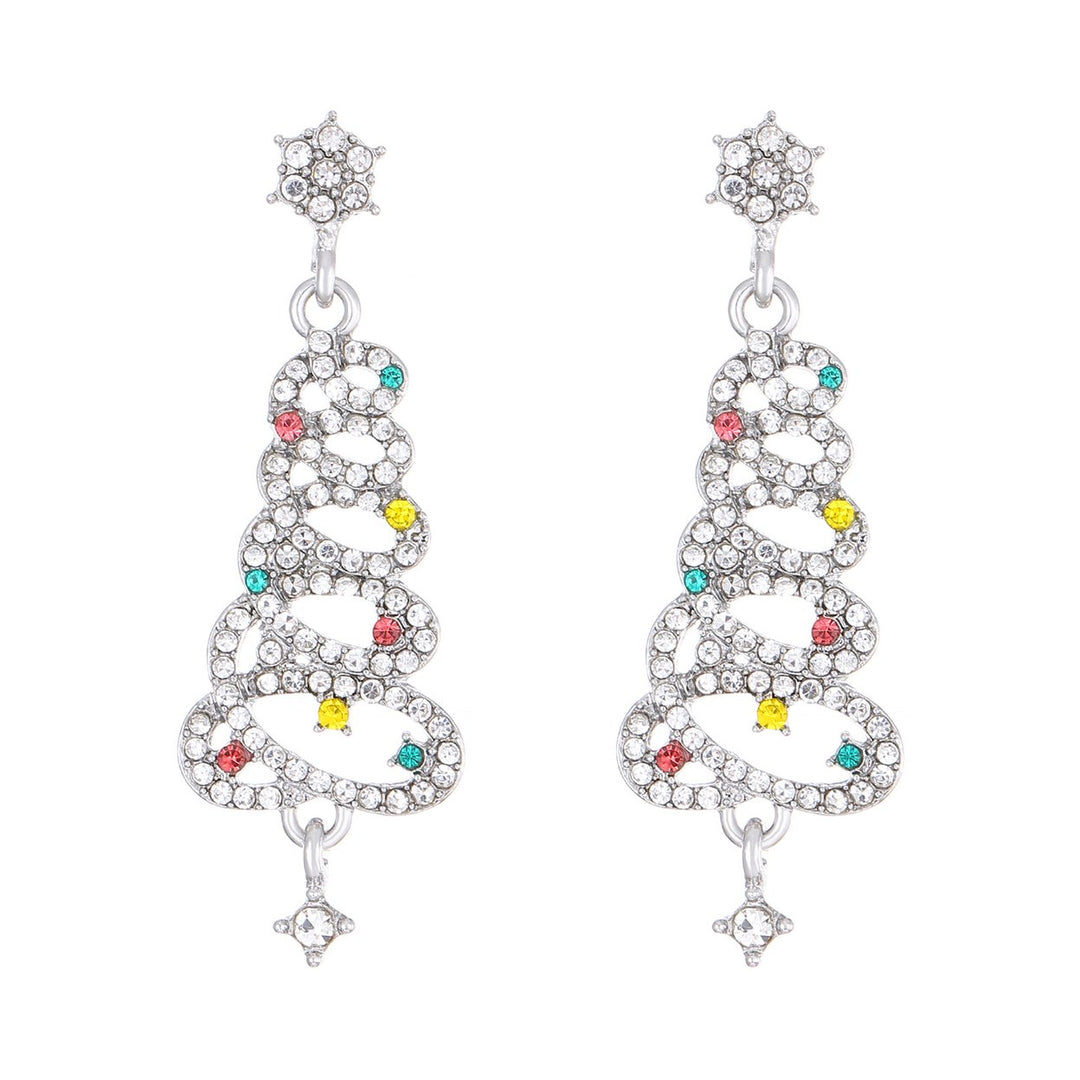 1 Pair Women Earrings Christmas Tree Shape Cubic Zirconia Decor Hollow Out Hanging Earrings Year Party Dangle Earrings Image 1