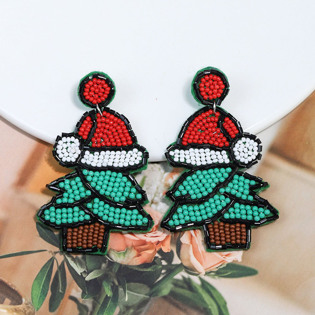 1 Pair Men Women Creative Christmas Dangle Earrings Hat Xmas Tree Bell Elk Cactus Shape Drop Earrings Handmade Beads Image 7