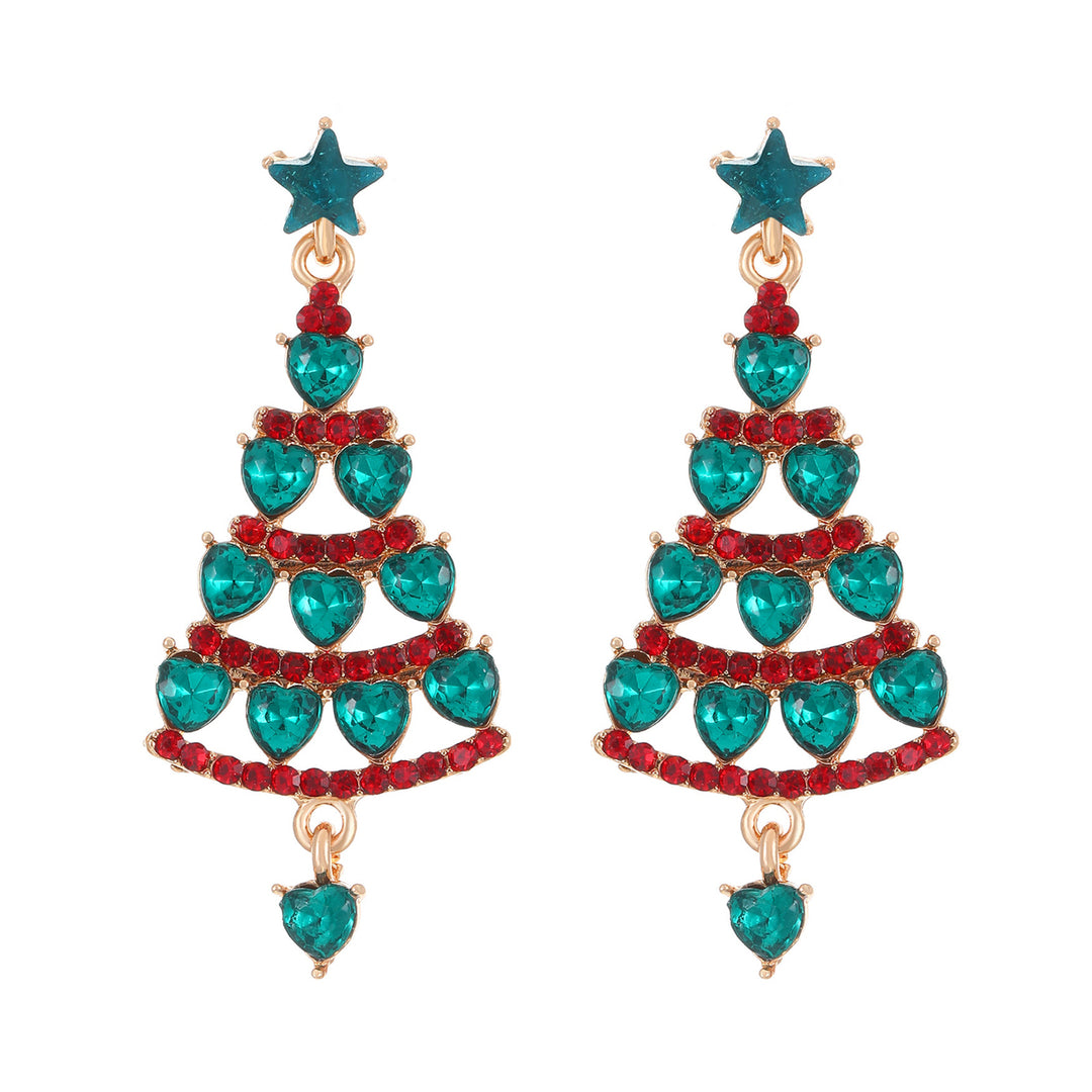 1 Pair Women Earrings Christmas Tree Shape Cubic Zirconia Decor Hollow Out Hanging Earrings Year Party Dangle Earrings Image 4