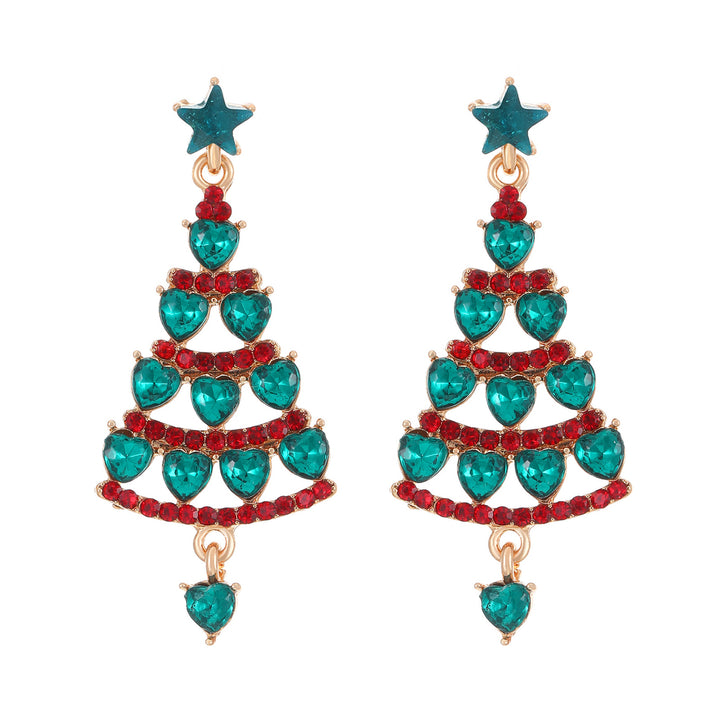 1 Pair Women Earrings Christmas Tree Shape Cubic Zirconia Decor Hollow Out Hanging Earrings Year Party Dangle Earrings Image 4