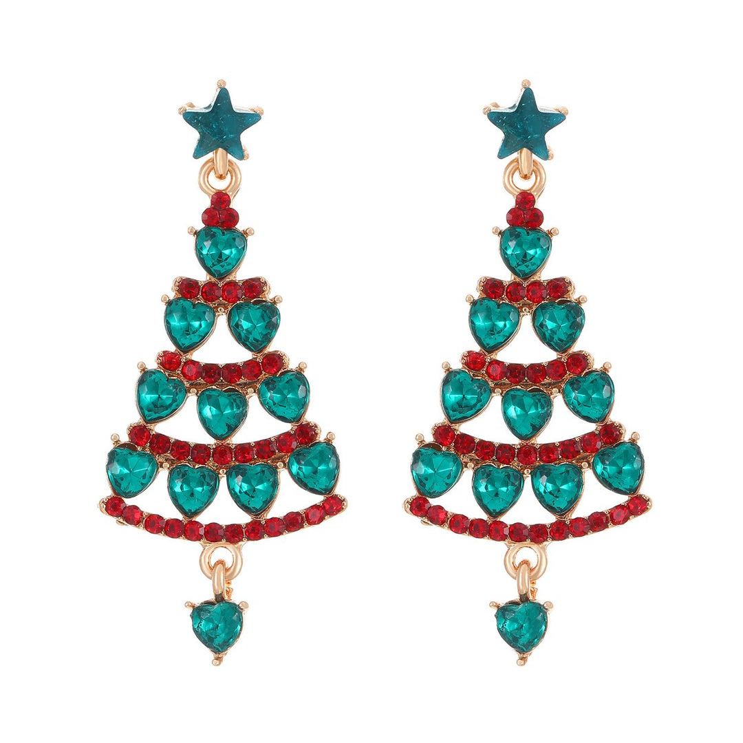 1 Pair Women Earrings Christmas Tree Shape Cubic Zirconia Decor Hollow Out Hanging Earrings Year Party Dangle Earrings Image 1