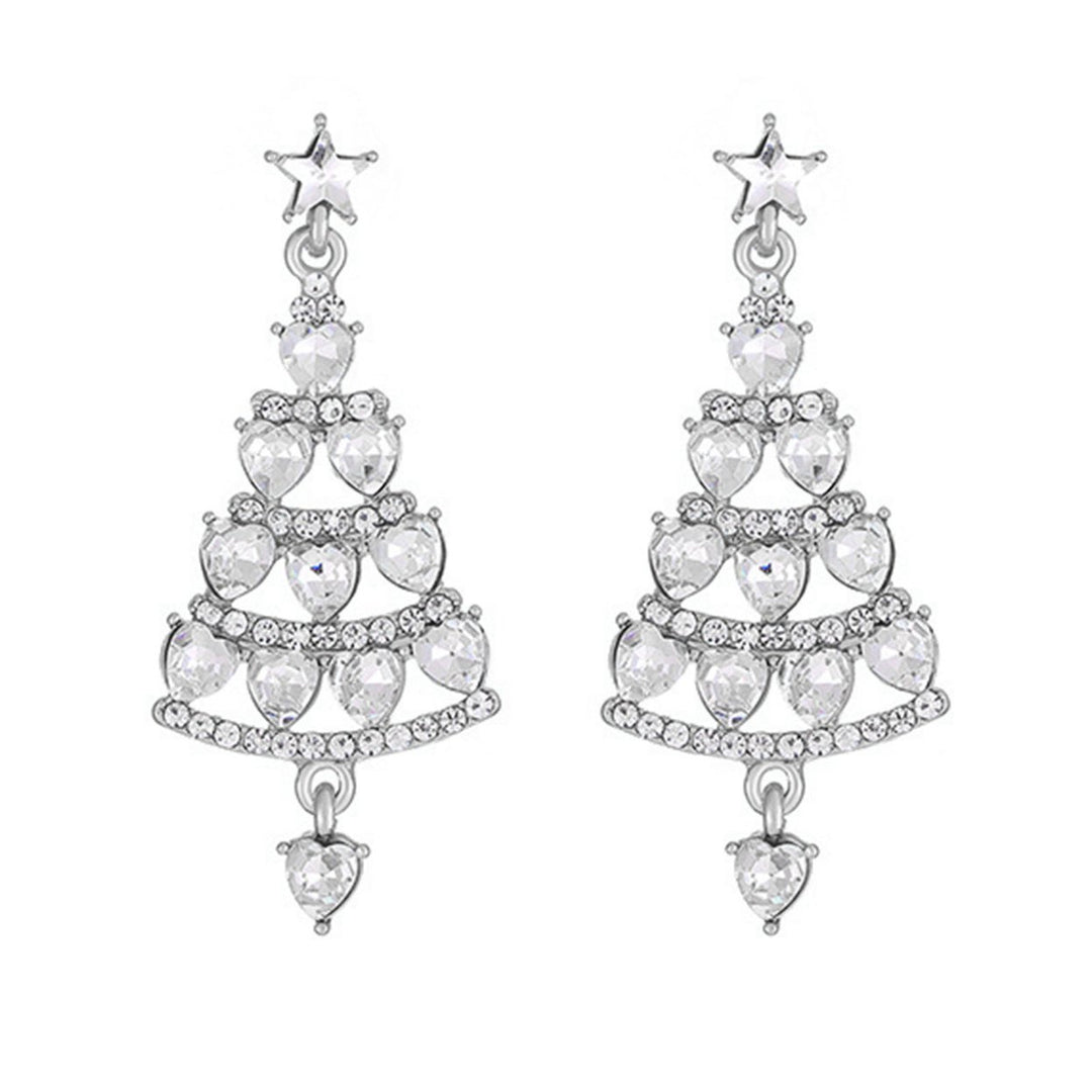 1 Pair Women Earrings Christmas Tree Shape Cubic Zirconia Decor Hollow Out Hanging Earrings Year Party Dangle Earrings Image 4