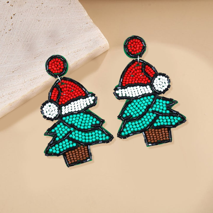 1 Pair Men Women Creative Christmas Dangle Earrings Hat Xmas Tree Bell Elk Cactus Shape Drop Earrings Handmade Beads Image 12