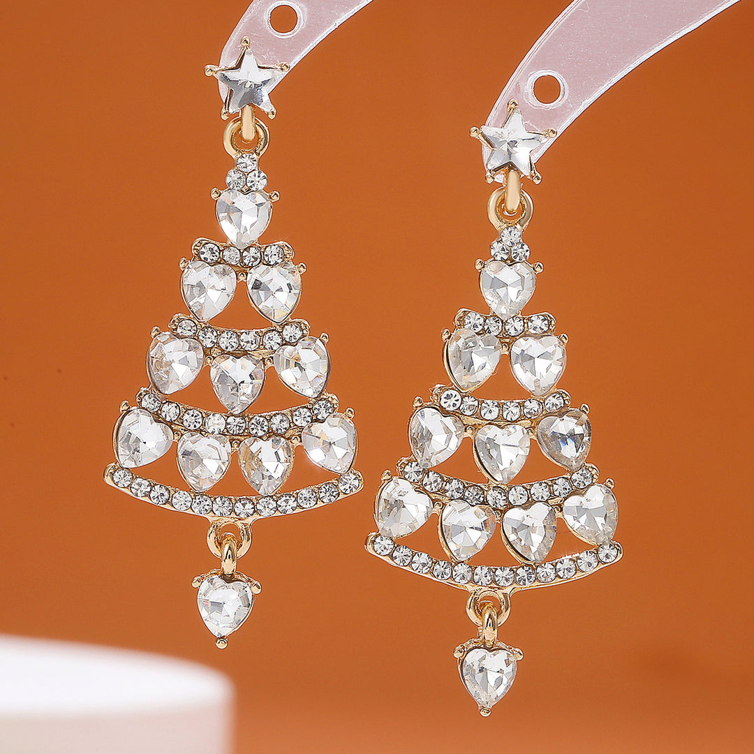 1 Pair Women Earrings Christmas Tree Shape Cubic Zirconia Decor Hollow Out Hanging Earrings Year Party Dangle Earrings Image 9