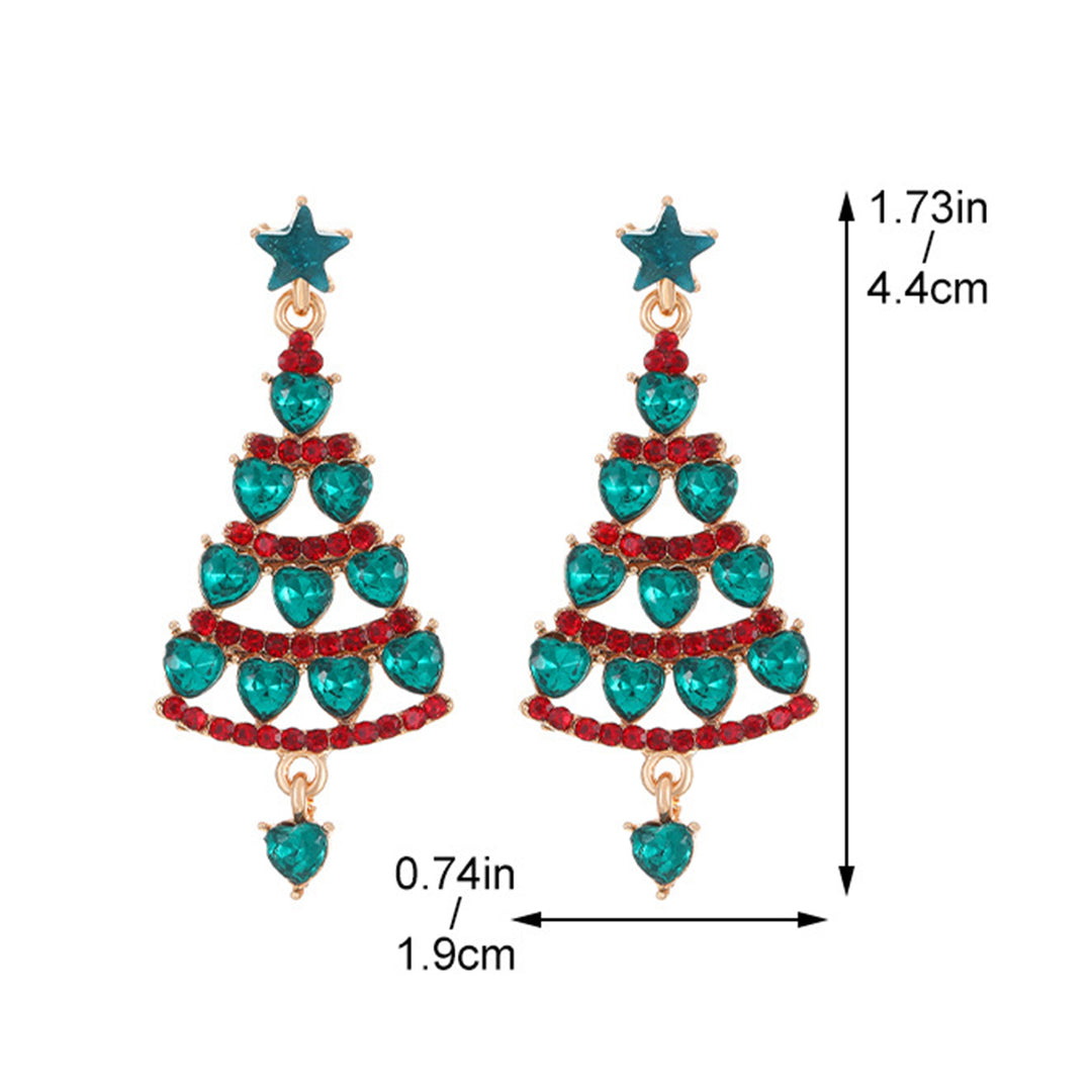 1 Pair Women Earrings Christmas Tree Shape Cubic Zirconia Decor Hollow Out Hanging Earrings Year Party Dangle Earrings Image 11