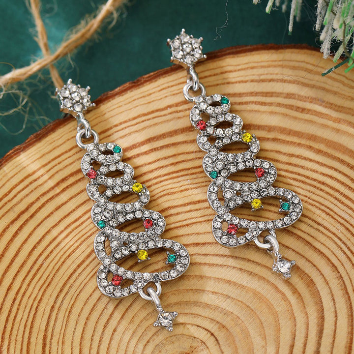 1 Pair Women Earrings Christmas Tree Shape Cubic Zirconia Decor Hollow Out Hanging Earrings Year Party Dangle Earrings Image 12