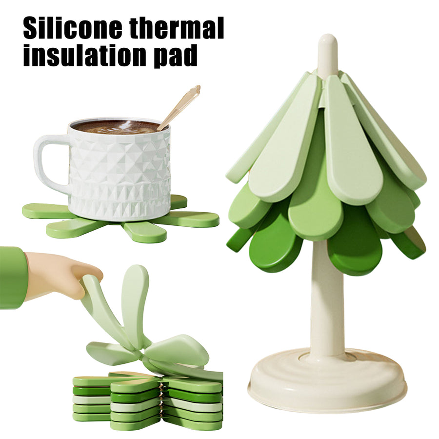 Silicone Trivets with Stand Christmas Tree Shape Placemat Hot Pads Oil-proof Placemat Pot Holder Heat Resistant Kitchen Image 1