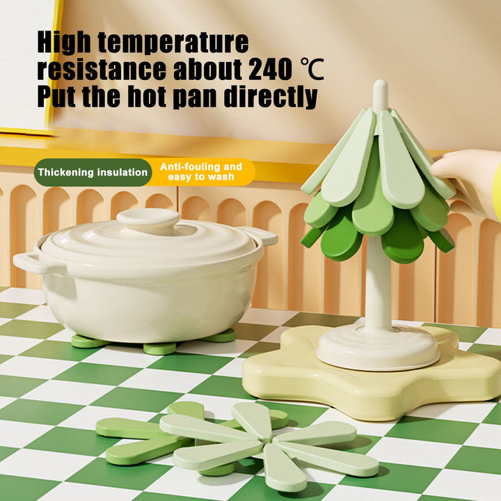 Silicone Trivets with Stand Christmas Tree Shape Placemat Hot Pads Oil-proof Placemat Pot Holder Heat Resistant Kitchen Image 4