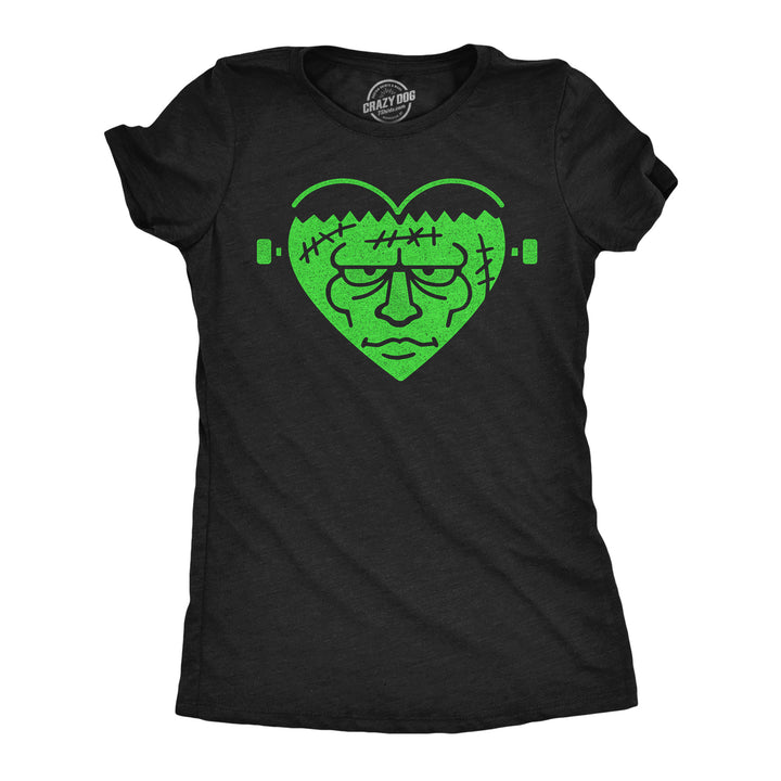 Womens Funny T Shirts Frankenstein Heart Sarcastic Halloween Graphic Tee For Ladies Image 1