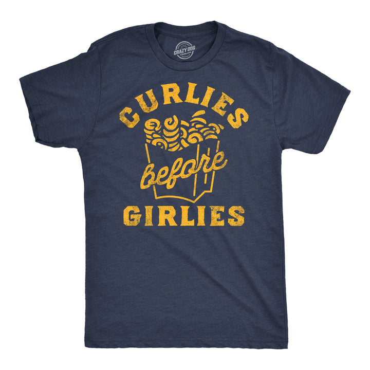 Mens Funny T Shirts Curlies Before Girlies Sarcastic Curly Fries Graphic Tee For Men Image 1