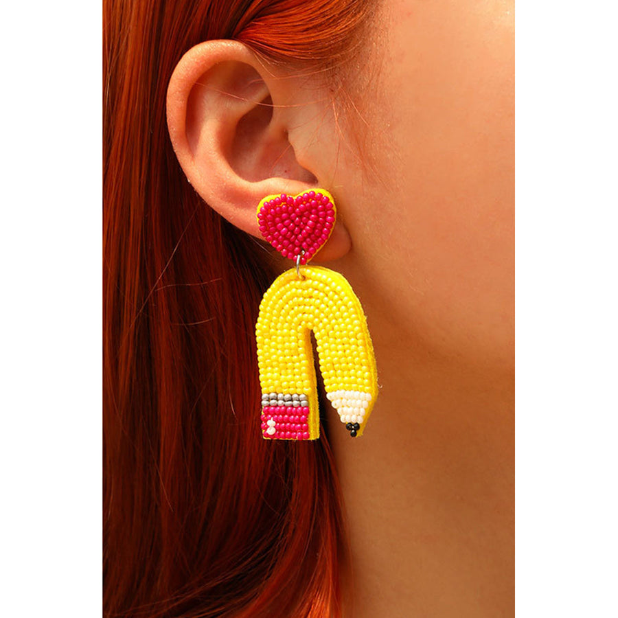 Yellow Heart Pencil Earrings Image 1