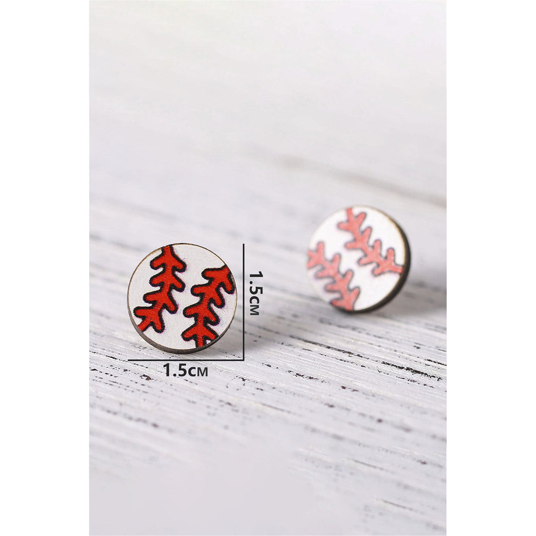 White Wooden Baseball Studded Earrings Image 3