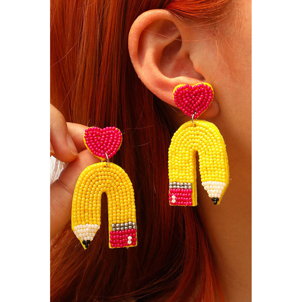 Yellow Heart Pencil Earrings Image 2