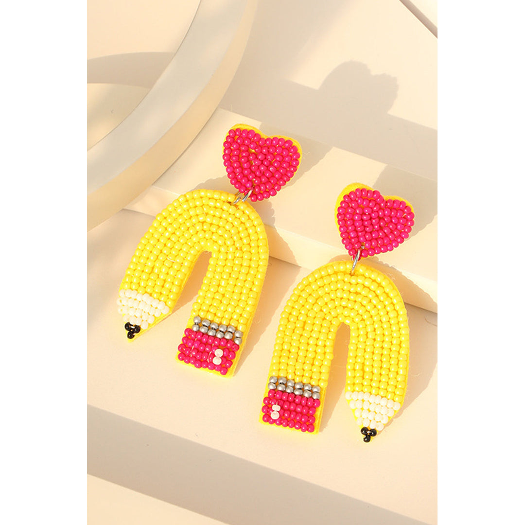 Yellow Heart Pencil Earrings Image 3