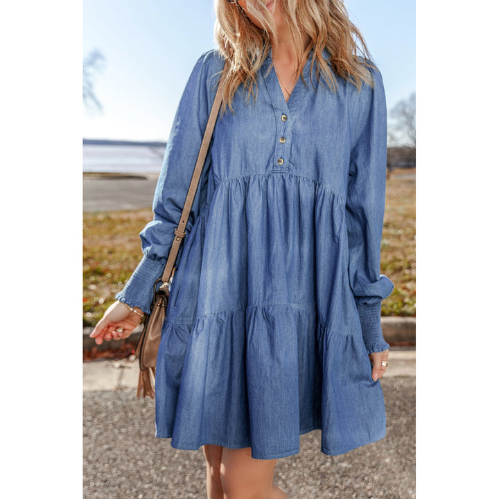 Vivian Buttoned Tiered Denim Mini Dress Image 1