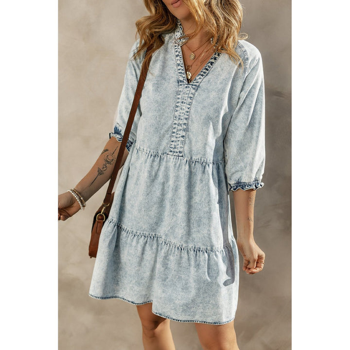 Zaylee Acid Wash Retro Half Sleeve Flared Denim Dress Image 1