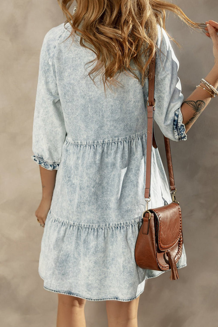 Zaylee Acid Wash Retro Half Sleeve Flared Denim Dress Image 2