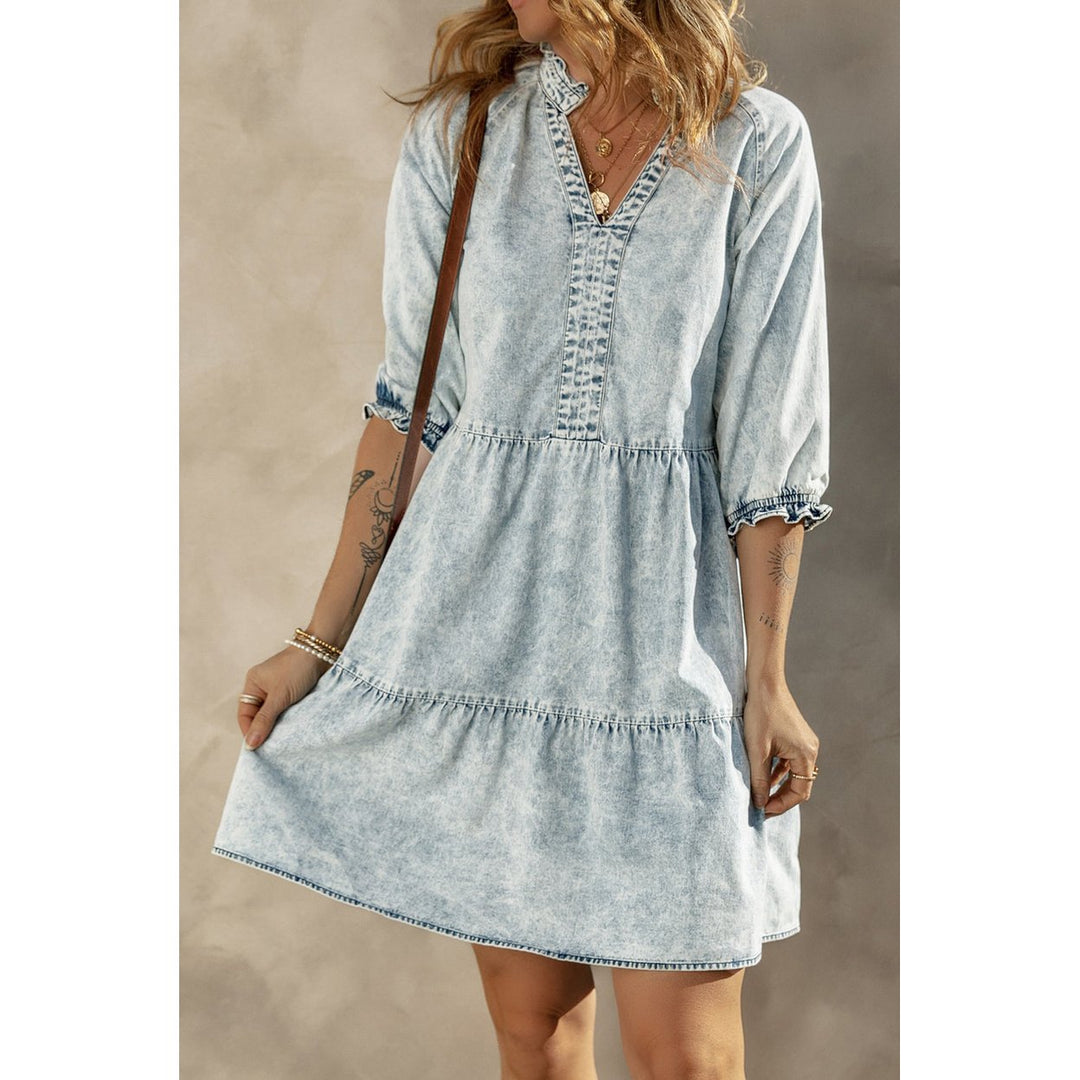 Zaylee Acid Wash Retro Half Sleeve Flared Denim Dress Image 6