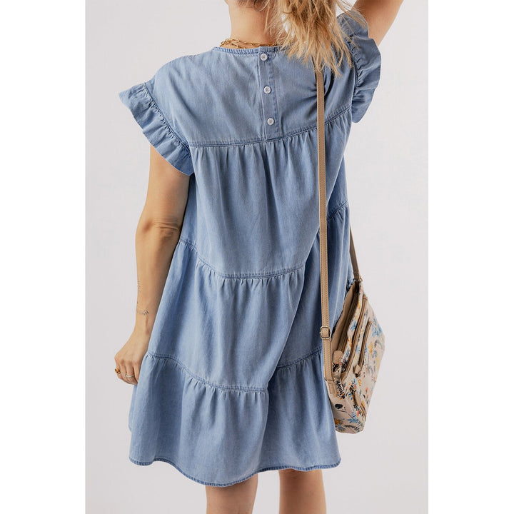 Zoey Ruffle Short Sleeve Tiered A-line Denim Dress Image 2