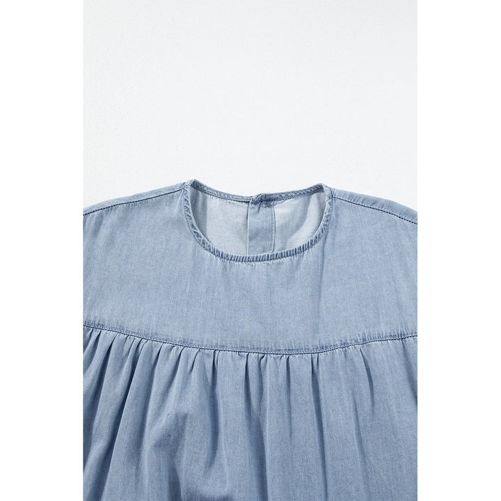 Zoey Ruffle Short Sleeve Tiered A-line Denim Dress Image 4