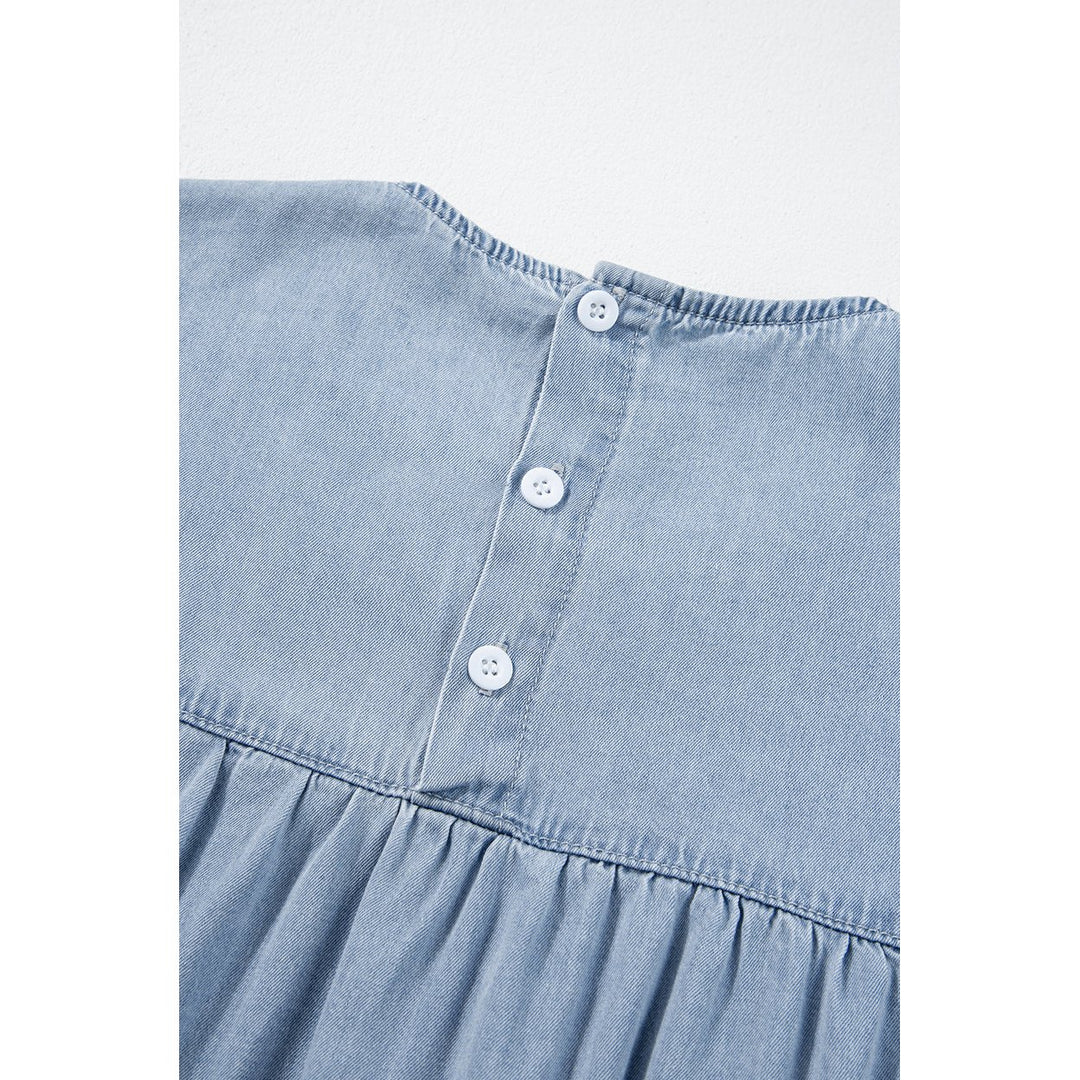 Zoey Ruffle Short Sleeve Tiered A-line Denim Dress Image 7