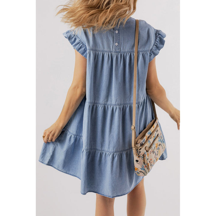 Zoey Ruffle Short Sleeve Tiered A-line Denim Dress Image 8