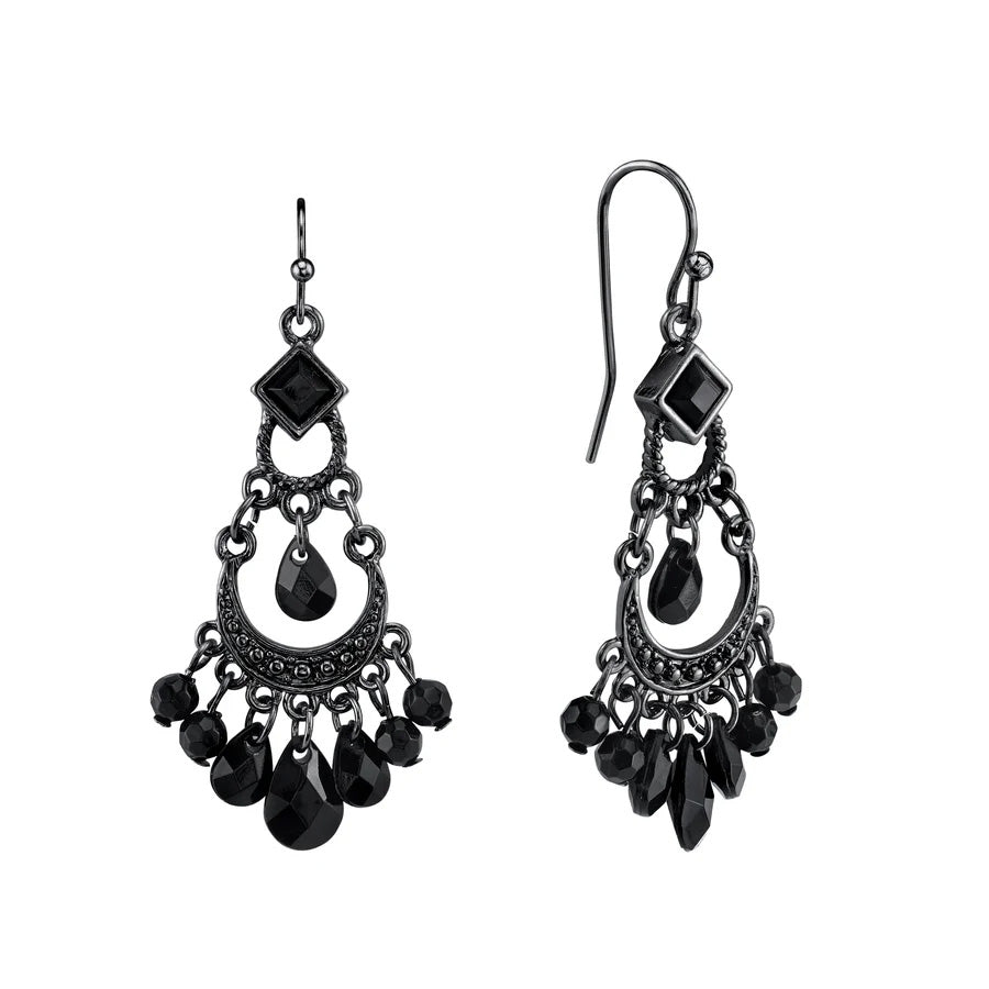 Womens Earrings Jewelry Black Crescent Briolette Chandelier Earrings Image 1